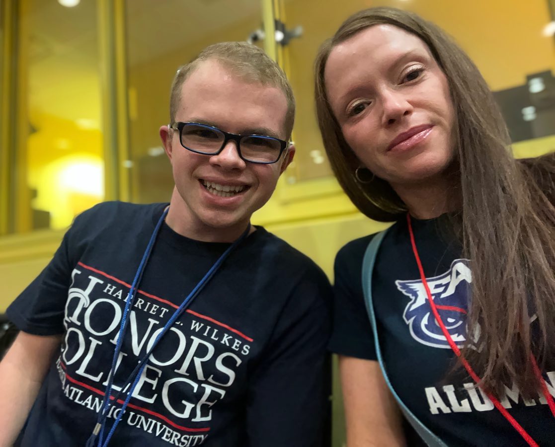 Ryleigh Newman at Wilkes Honors College orientation with his mom.