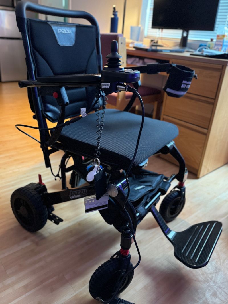 The folding power wheelchair Ryleigh Newman first used.
